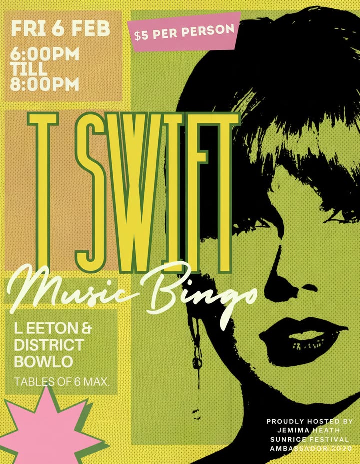 Featured image for “Taylor Swift Music Bingo at Leeton Bowls”