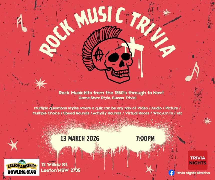 Featured image for “Rock Music Trivia Night at Leeton Bowls”