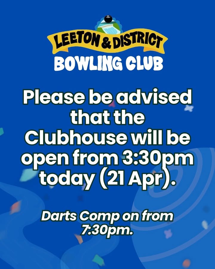 Featured image for “Club Open from 3:30pm Today – Darts Comp at Leeton Bowls”