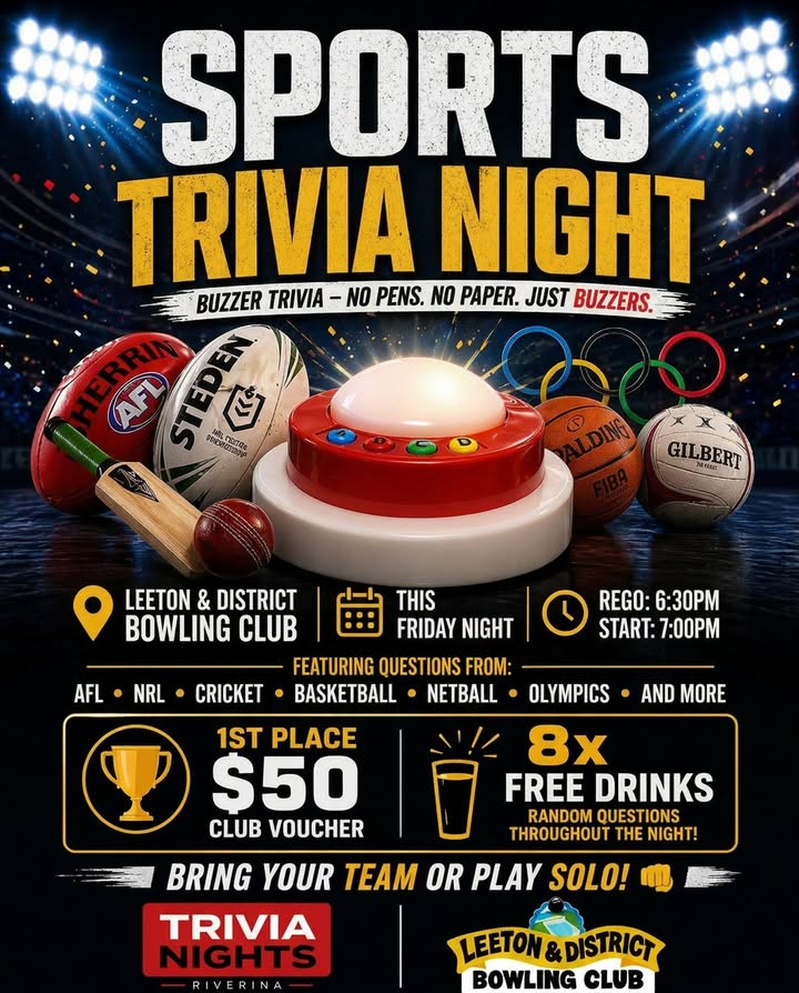 Featured image for “Sports Trivia Night at Leeton Bowls This Friday”