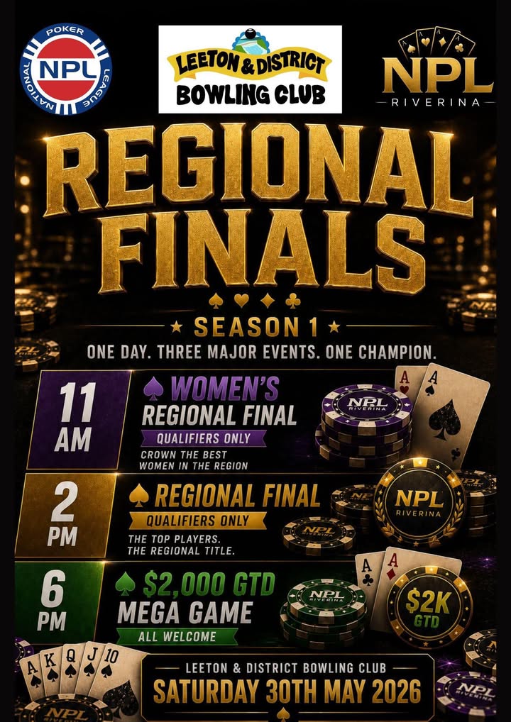 Featured image for “NPL Riverina Regional Poker Finals at Leeton Bowls – Saturday 30th May 2026”