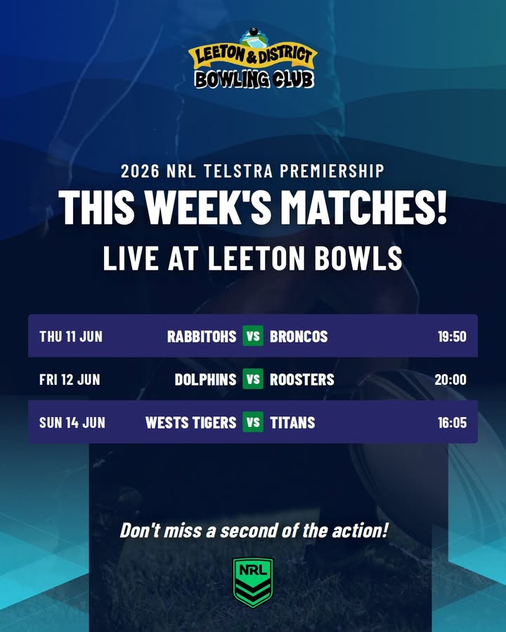 Featured image for “2026 NRL Telstra Premiership: This Week’s Matches Live at Leeton Bowls”