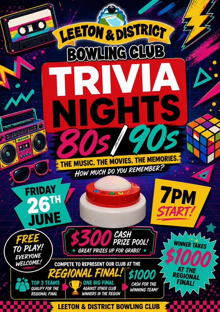 Featured image for “80s & 90s Trivia Night Returns at Leeton Bowls”
