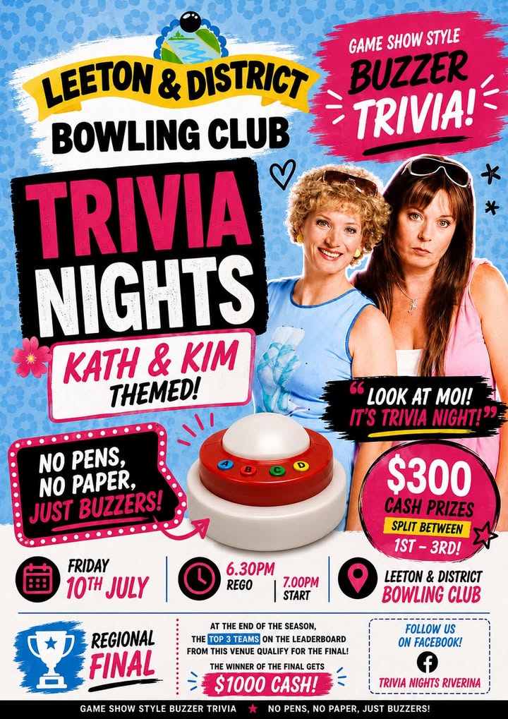 Featured image for “Kath & Kim Buzzer Trivia Night at Leeton Bowls”